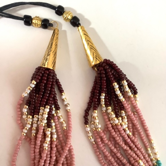 Handmade beaded pink, turquoise, brown multistrand boho necklace - Picture 2 of 4